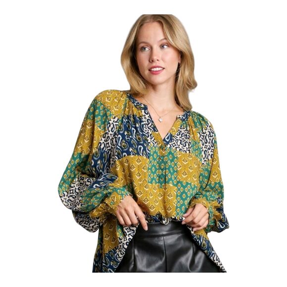 UMGEE Blouse Bohemian Patchwork Flowy Shirt Top LARGE - Picture 8 of 8